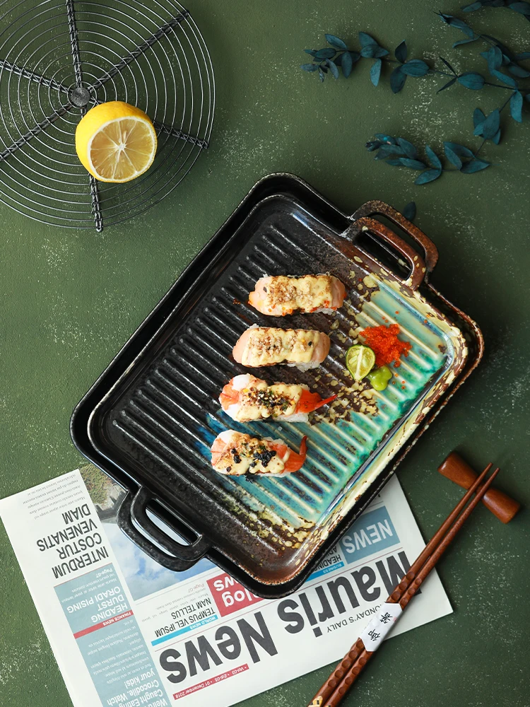 

Home Use Ceramic Baking Tray Rectangular Dinner Plate Western Cuisine Rice Casserole Dish Oven Special Double Ear Baking Dish