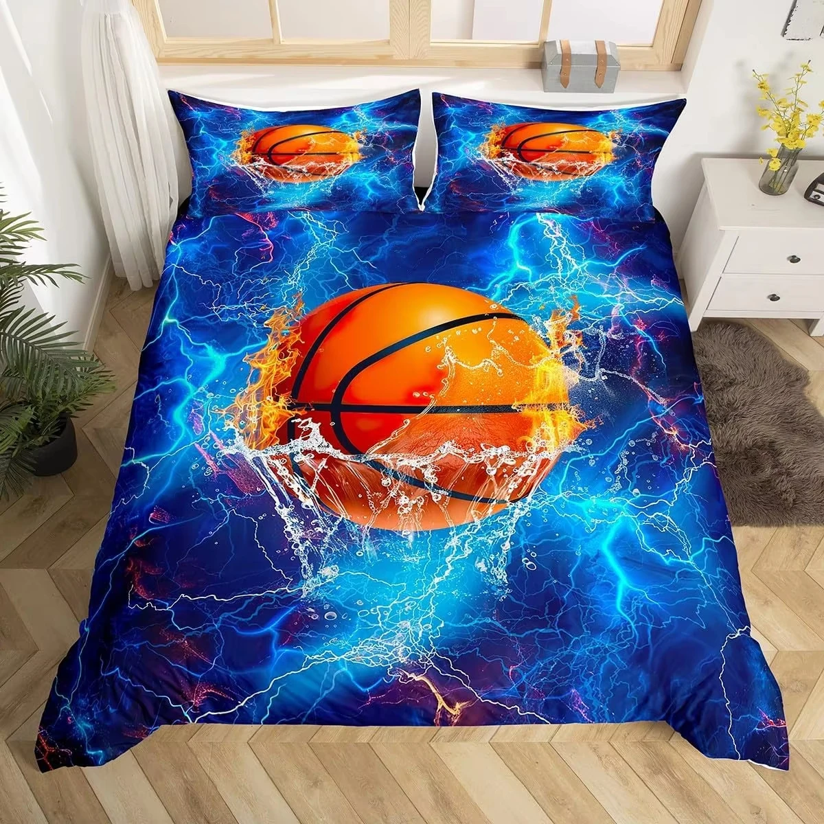 Basketball Duvet Cover Ball Sport Theme Basketball Court Bedding Set Twin Queen Basketball Quilt Cover for Boys Girls Room Decor