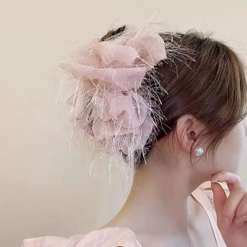 Modische Schwarze Netz-Blumen-Haarspange für Damen, Haarklammer für Pferdeschwanz, Elegante Blumen-Haarkralle, Kopfschmuck – Detail 1