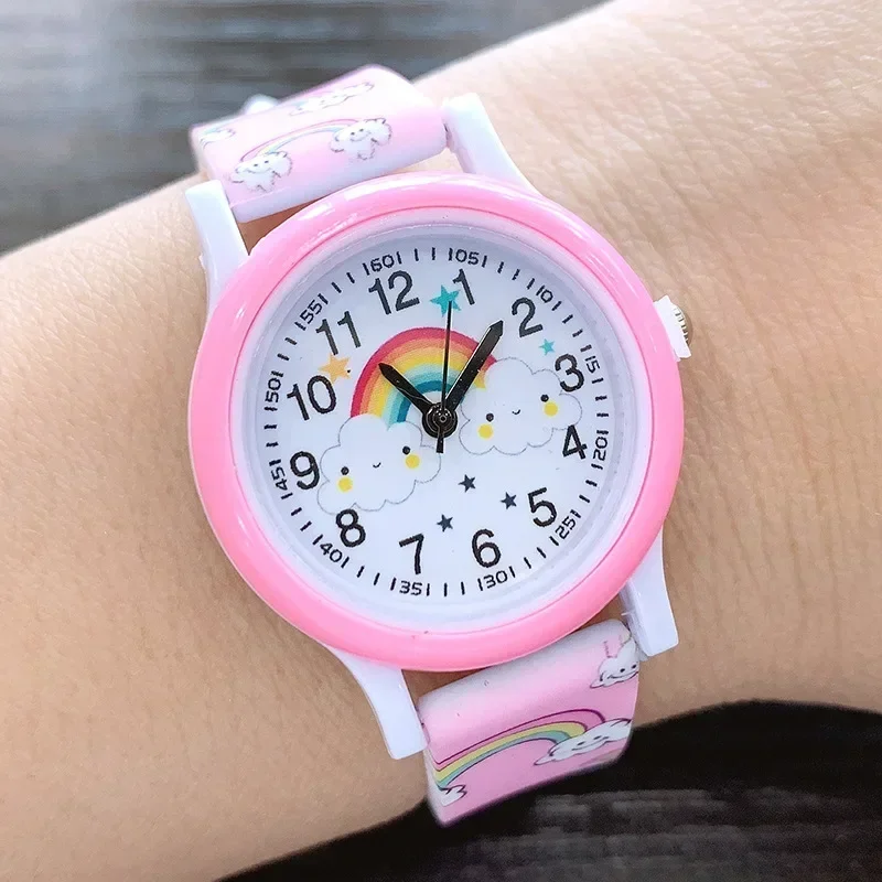 2023 New Rainbow Cloud Printed Silicone Band Children's Watch Girl Cute Cartoon Quartz Watch  Kids Watches Boys  Girl Watch