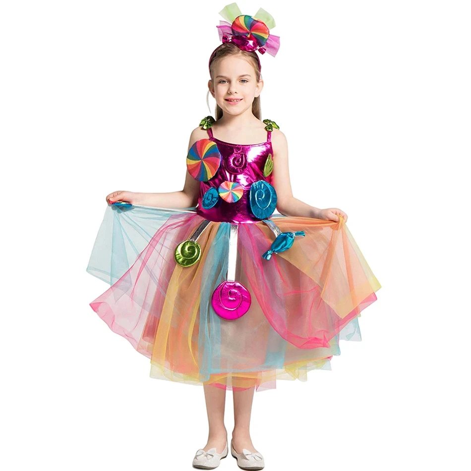 Featured Sweet Summer Candy Dress for Girls European Championship Kid Carnival Costume Lollipop Cosplay Special Occasion Apparel