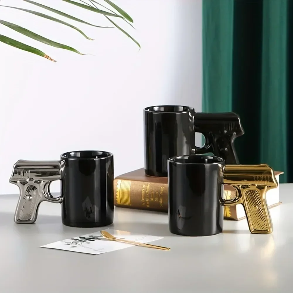 1pc Novelty Ceramic Coffee Mug With Pistol Handle Gun Mug Pistol Cup Coffee Cup Pistol Mug 3D Creative Decorative Gifts