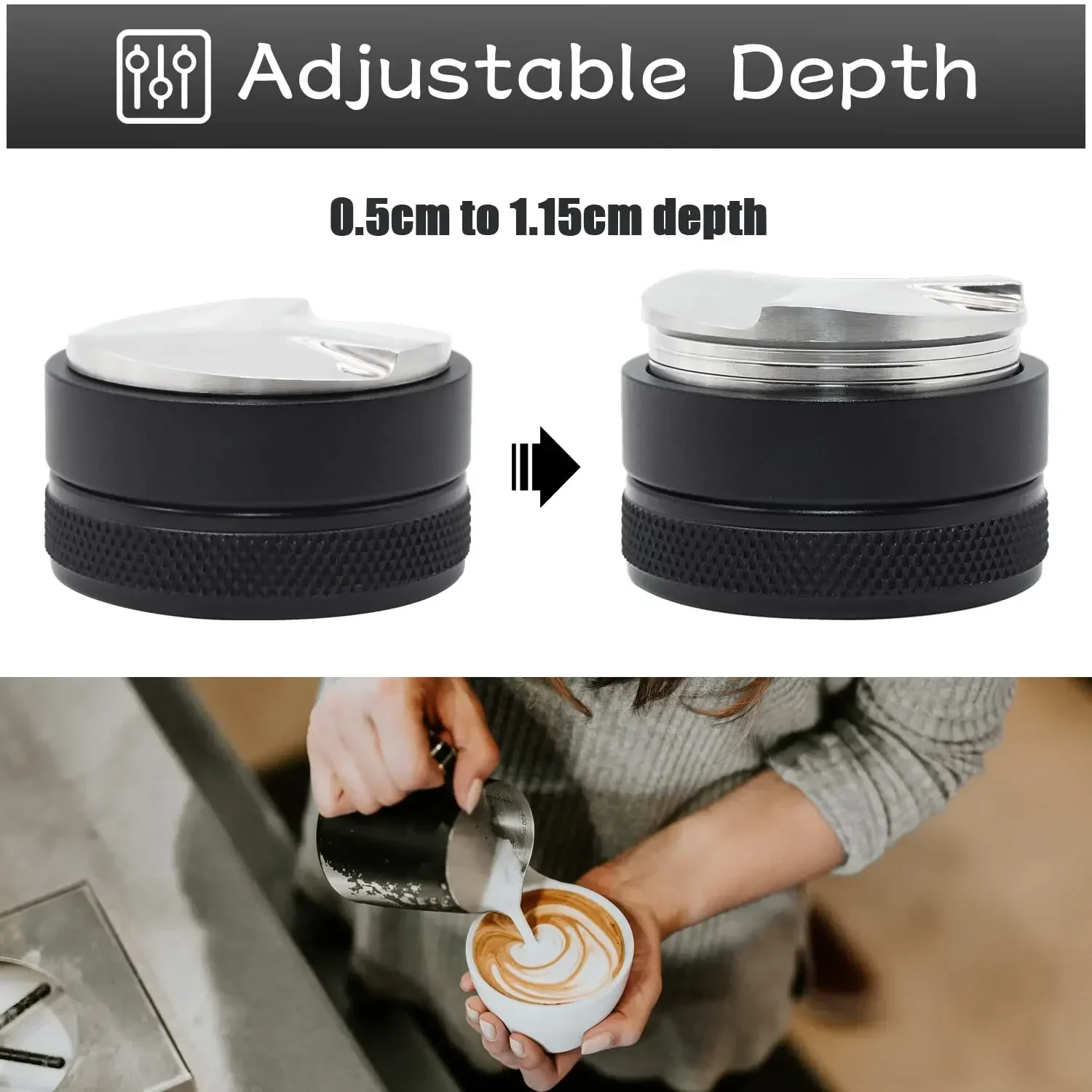 Coffee Tamper 51/53/58mm Distributor Coffee Powder Hammer Convex Base Portafilter Espresso Adjustable Leveler Barista Tools Gift