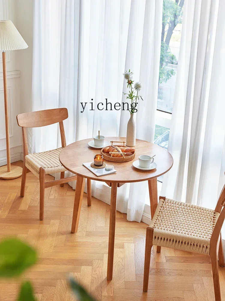 l3 medium and retro solid wood small apartment cherry walnut dining table coffee home leisure negotiation balcony round table