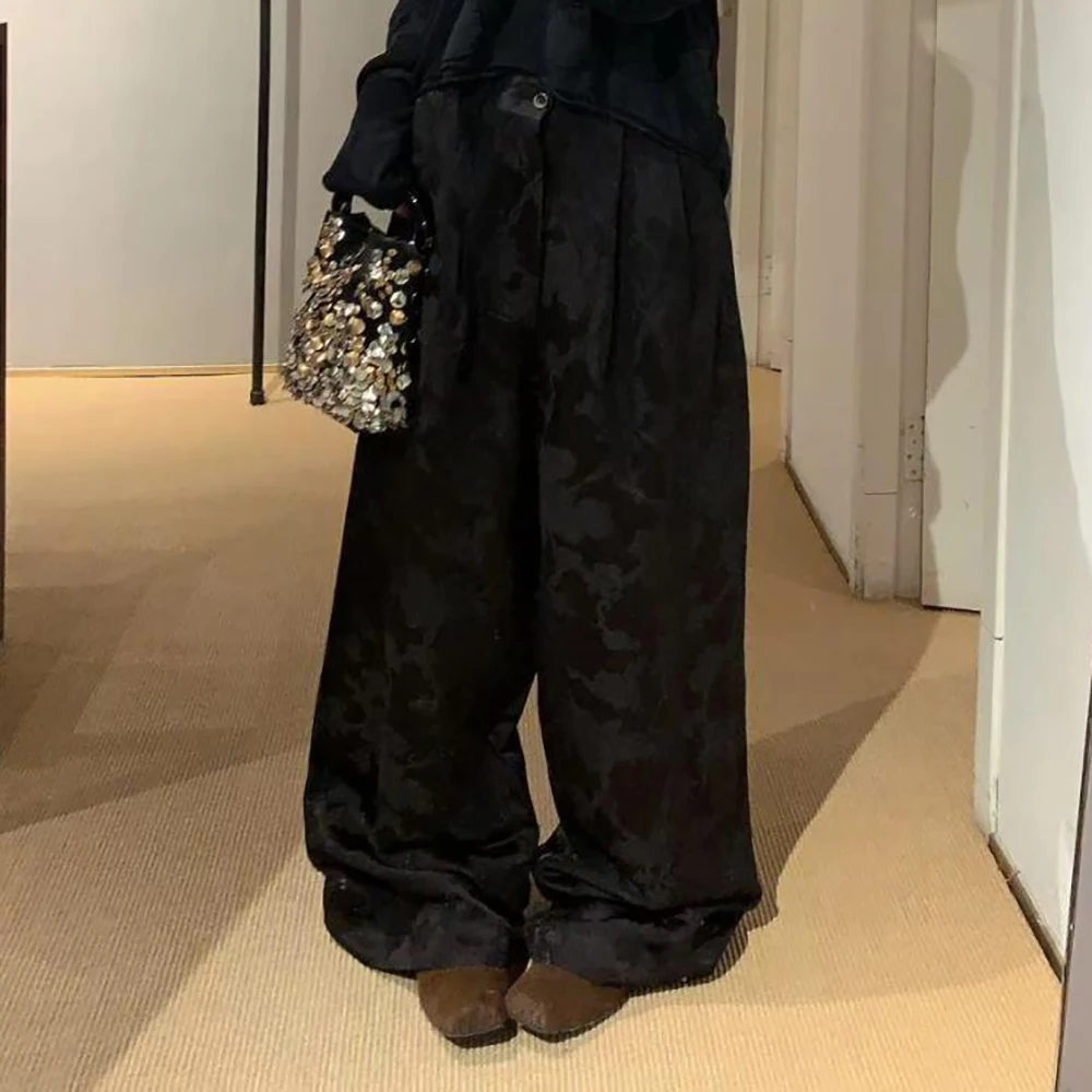 

Silk Jaquard High Waist Elastic Women's Pants Y2K Straight Commuter Temperament Spring Summer New 2025