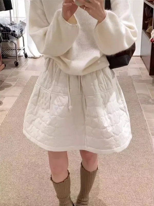 

Корейская хлопковая юбка-шорты больших размеров с завязками, женская, осенне-зимняя, модная, универсальная, с высокой талией, на резинке