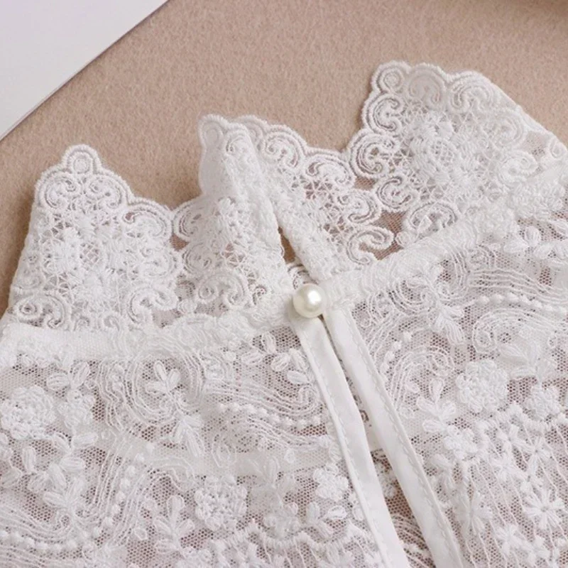 우아한 레이스 꽃무늬 가짜 칼라 여름 드레스 반소매 탈부착 가능한 러플 장식 칼라