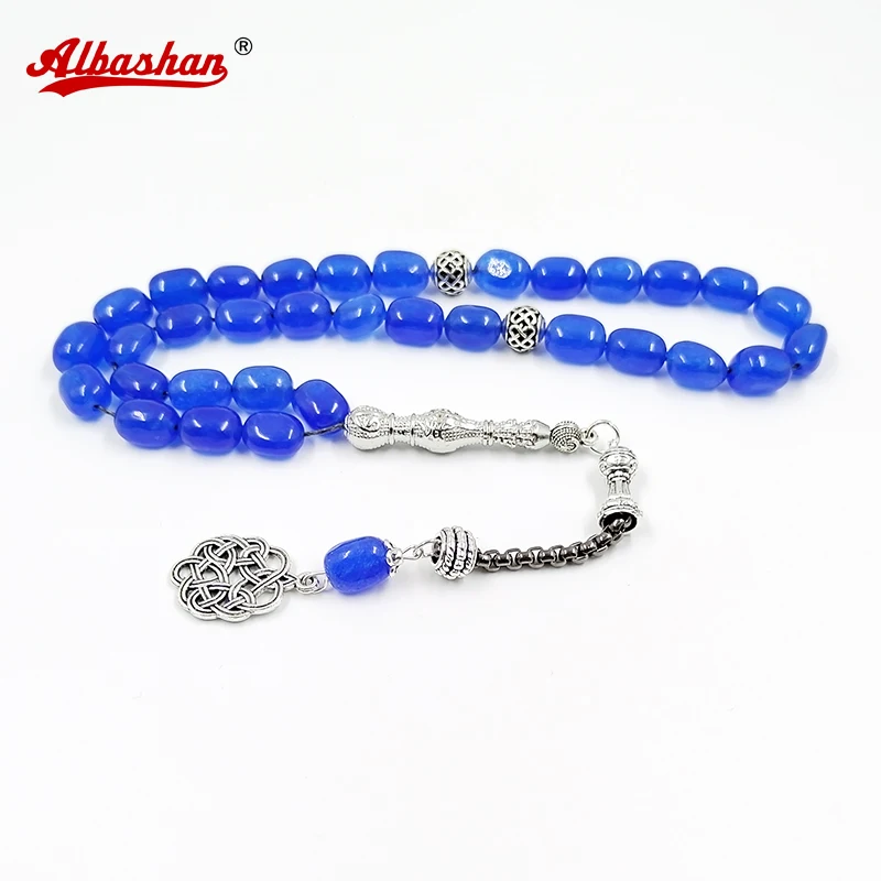 

Tasbih Natural Blue Agates Stone Prayer Beads Muslim Misbaha 33 45 51 66 99Beads Professional rosary bead