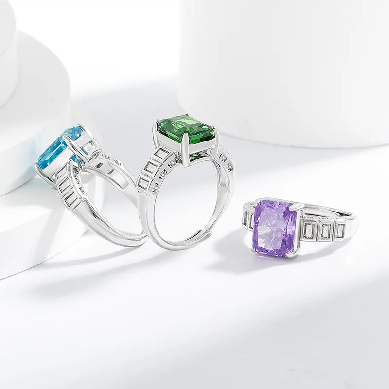 خاتم من الفضة الإسترليني عيار 925 على شكل زهرة ثلج مربع مرصع بالألماس عالي الكربون وخاتم نسائي فاخر ومتعدد الاستخدامات