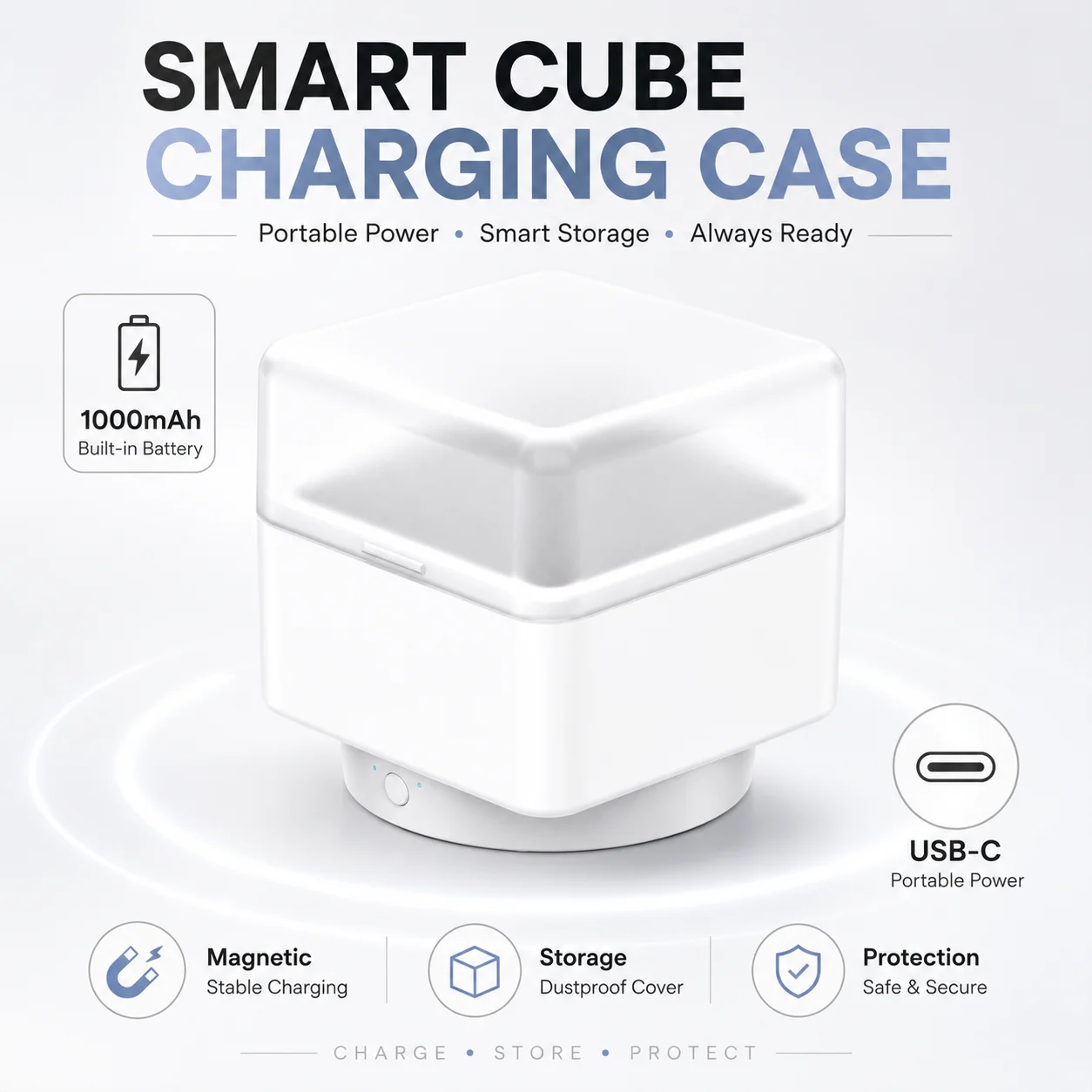 Portable Charging Case For GAN 356 i1 i2 i3 i / Play Smart Cube 1000mAh Magnetic Charging Storage Box USB-C