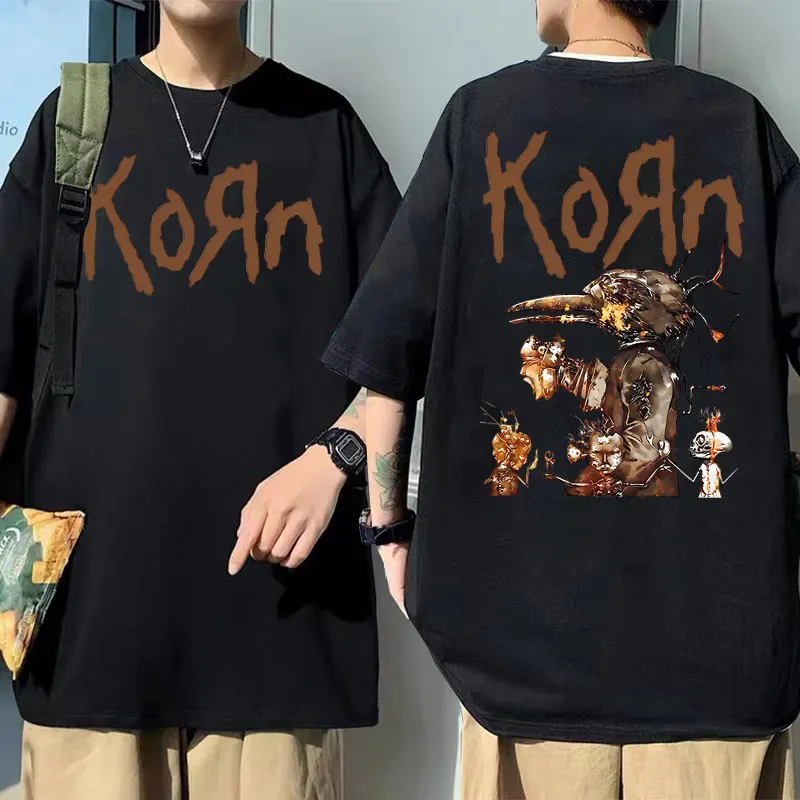 

American Singer Rock Band Korn Print Tshirt Men Women Summer Cotton T-shirt Man Hip Hop Plus Size Tee Shirts Unisex Streetwear