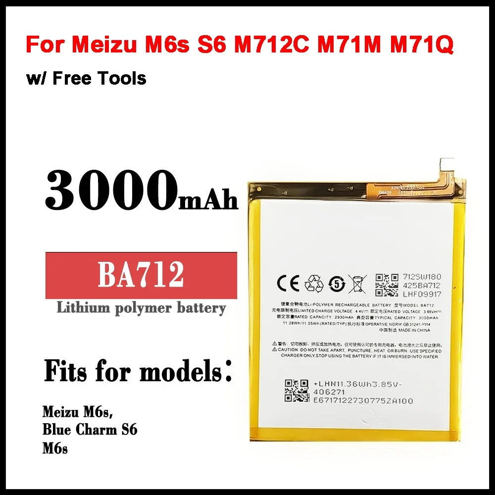 New 100% Original Battery For Meizu M6s S6 M712C M71M M71Q M712H PHone BA712 5S M5S M612Q M612H BA612 3000mAh Phone Batteries