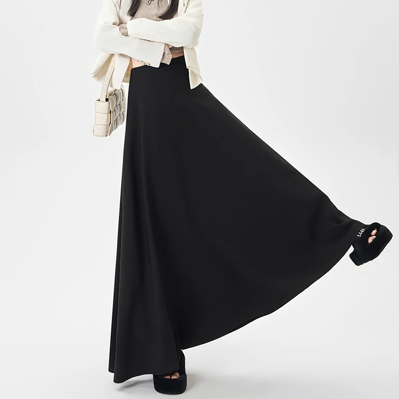 

Y2K Midi Skirt Women Black High Waist A Line Umbrella Skirt Slim Fit Medium Length Autumn Hanging Feeling