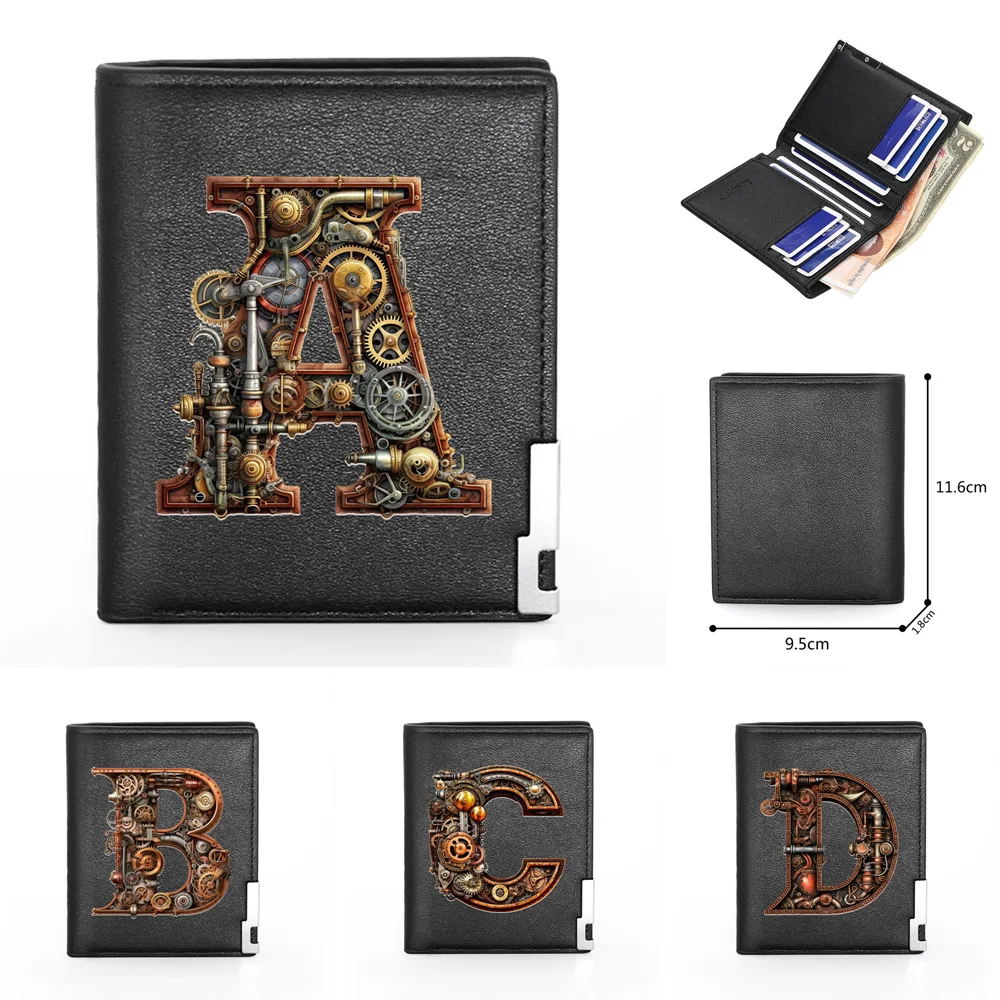 Steampunk Alphabet Letter A To Z Printing Cover Men Women Leather Wallet Billfold Slim Credit Card Holders Short Purses