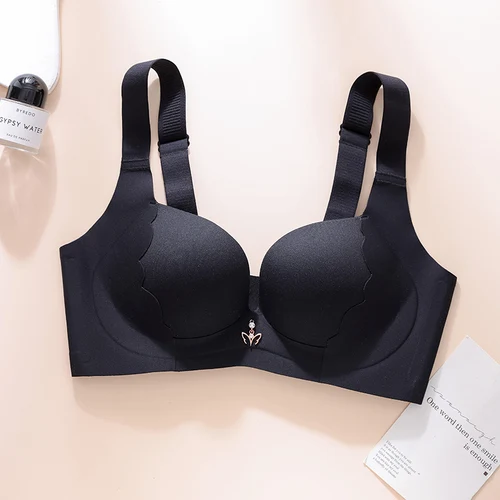 Imagen 2 del producto Sujetador sin costuras para mujer, sujetador inalámbrico de talla grande, ligeramente forrado, cobertura completa, copa C D E, sujetador Sexy liso acolchado básico para mujer