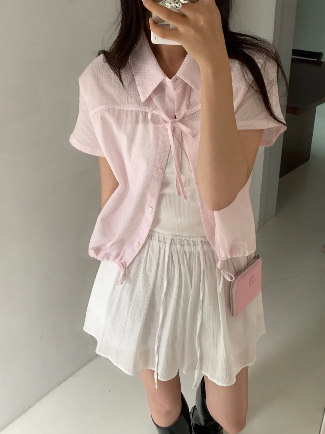 เสื้อคาร์ดิแกนเปิดคอทรงตรงสำหรับผู้หญิง ผ้าเนื้อสัมผัสพิเศษ ลายทางฟองอากาศ ลมอ่อนโยนในฤดูร้อน ติดกระดุมเม็ดเดียว รุ่น Sve irt