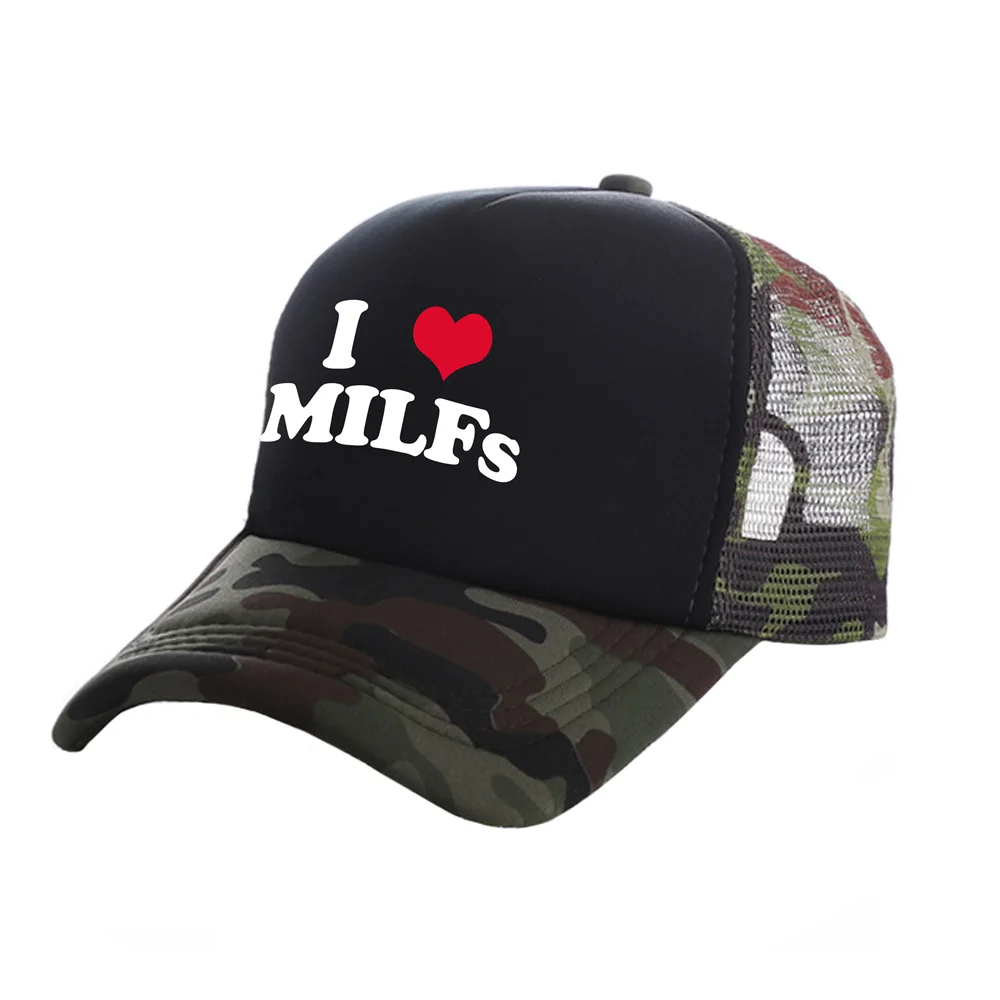 I Love MILFS Trucker Caps Men Funny Humor Hat Baseball Cap Cool Summer Unisex Mesh Net Caps MZ-476