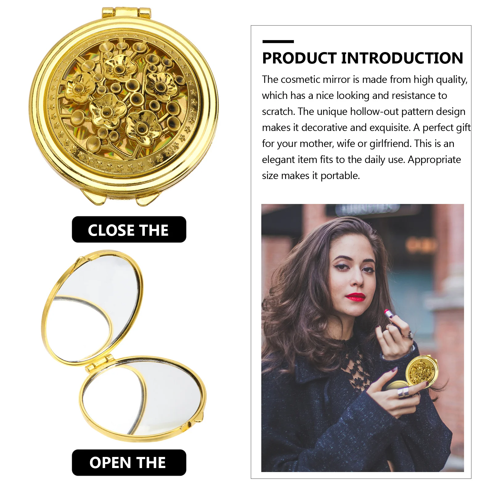 5-delige draagbare spiegel uitgehold patroon opvouwbare dubbelzijdige make-up kleine zak compacte reishandspiegel