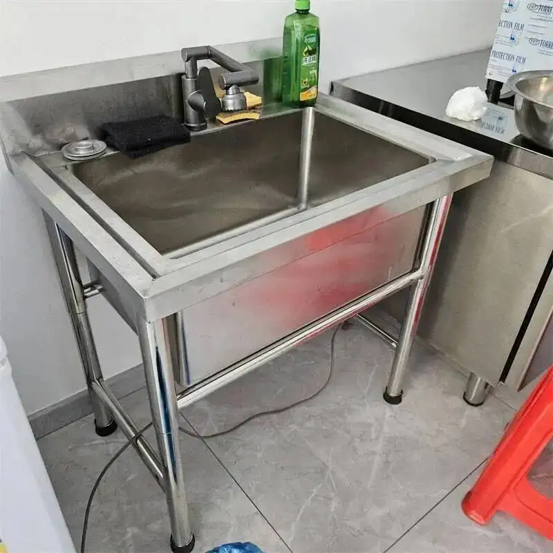

Thicken Sink Accessories Large Stainless Steel Kitchen Commercial Kitchen Deepen Sinks Sink for Single Washing Restaurant Floor