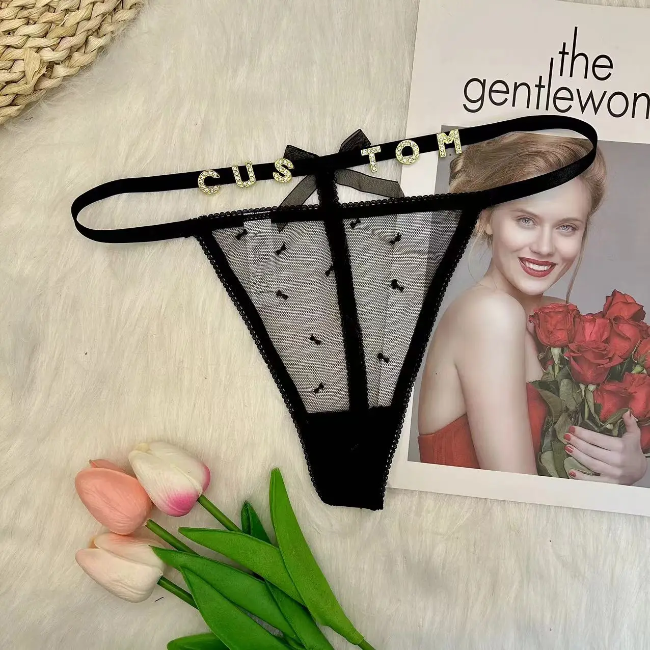 Tanga personalizada con lazo de encaje y nombre para mujer, bragas sexis con personalidad, lencería Hotwife, regalos personalizados para amiga y novia