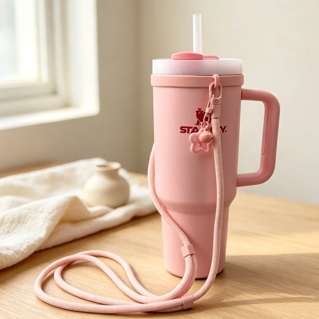 1pcs Adjustable Crossbody Lanyard, Silicone Water Bottle Sling, Carrier, Holder with Strap, Fits Most 8-40oz Bottles Stanley Cup