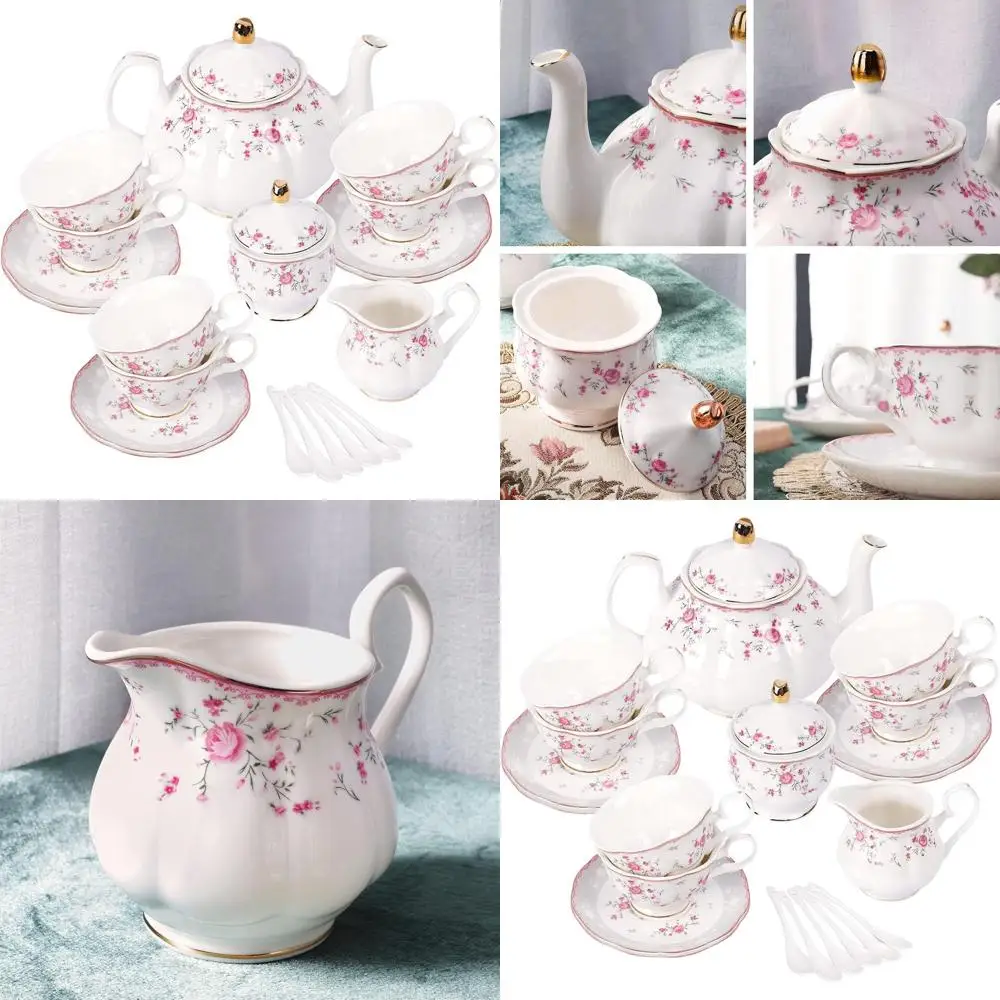 

Elegant Vintage Porcelain Teaware Set for 6, Pink Rose Floral Design, Perfect for Women's Tea Parties and Adult Weddings