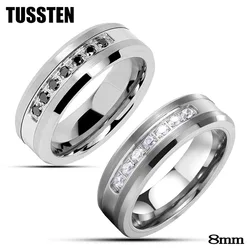 TUSSTEN 8mm Luxury Tungsten Steel Combination Rings With 7 CZ Inlay Great Workmanship Men Women Wedding Band Comfort Fit