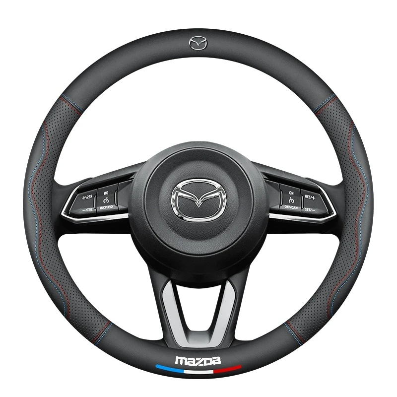 For Mazda 3 5 6 SKYACTIV Axela Atenza CX30 CX5 CX8 CX9 MX5 RX8 RX7 BT50 Carbon fiber Leathe Car Steering Wheel Cover Accessories