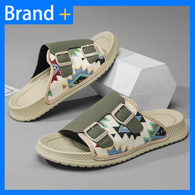 

Mens Slippers Soft Leather Retro Casual Daily Walking Versatile Lightweight EVA Slippers Anti Slip Indoor Home Sandals Slippers