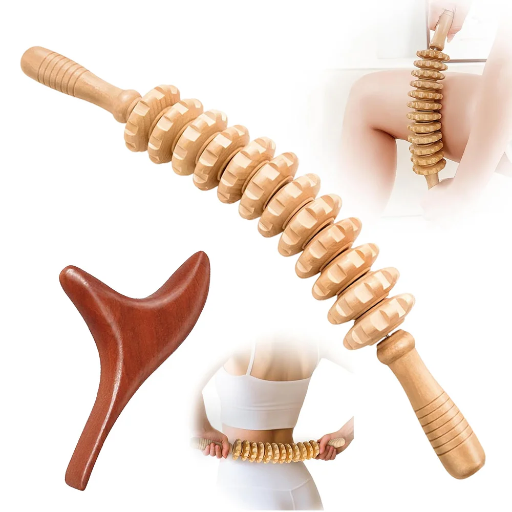 Ensemble d'outils de massage en bois de qualité supérieure - Comprend des rouleaux et une planche pour un massage complet du corps (jambes/taille/abdomen/cou/épaules), un cadeau attentionné pour les amis et la famille