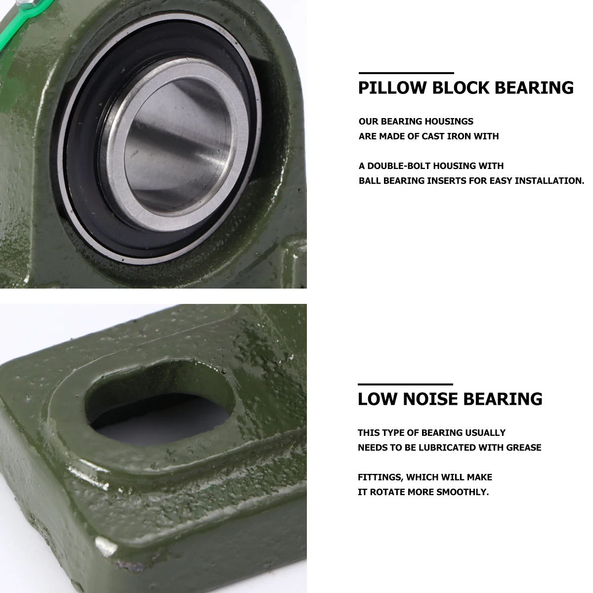 

2Pcs Vertical Outer Spherical Bearing Pillow Block Cast Iron Double Bolt Self-Aligning Self-Lubricated Low Noise Outer Spherical