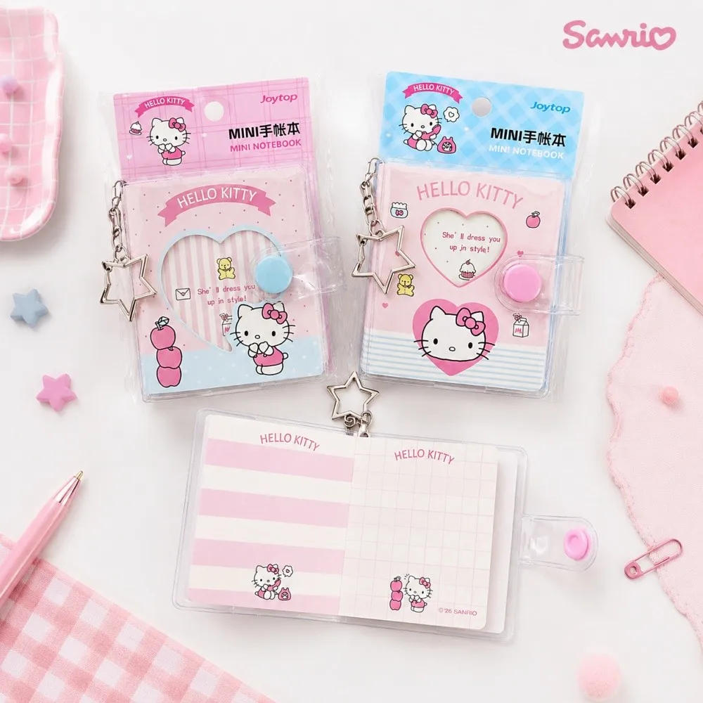 Carnet de notes Sanrio Hello Kitty authentique, rose et bleu, avec couverture transparente, agenda avec porte-clés étoile, pour planificateur, mémo, cadeaux d'anniversaire