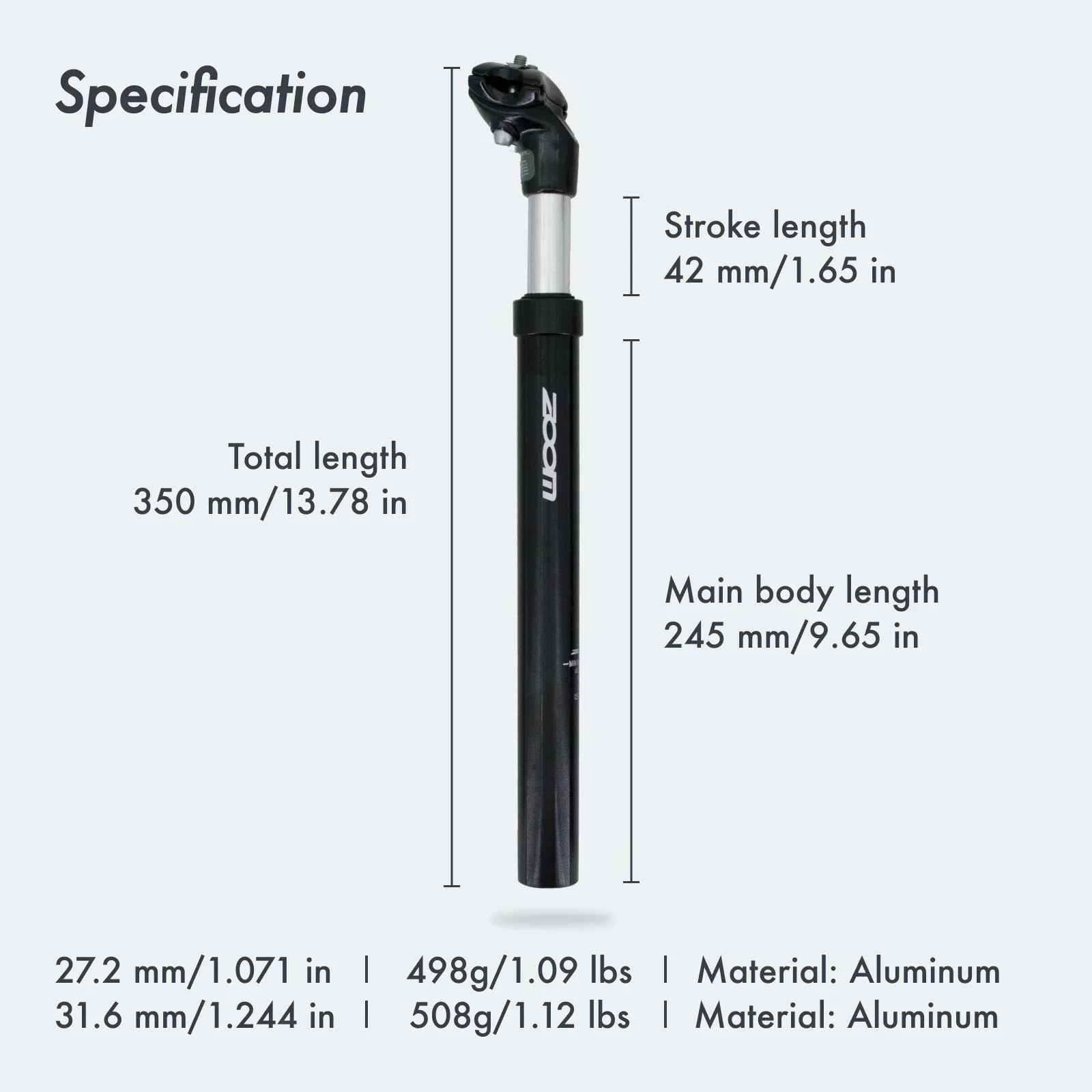 ZOOM Suspension Seatpost Shock Absorber Damping Alu MTB Mountain Bike Bicycle Seat Post 25.4 27.2 28.6 30.1 30.4 30.9 31.6 33.9