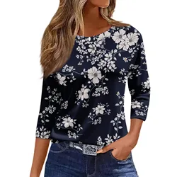 2024 Summer Top Women'S Fashion Casual Round Neck 3/4 Sleeve Loose Printed T-Shirt Ladies Top New 여성옷 Ropa Aesthetic 여름옷