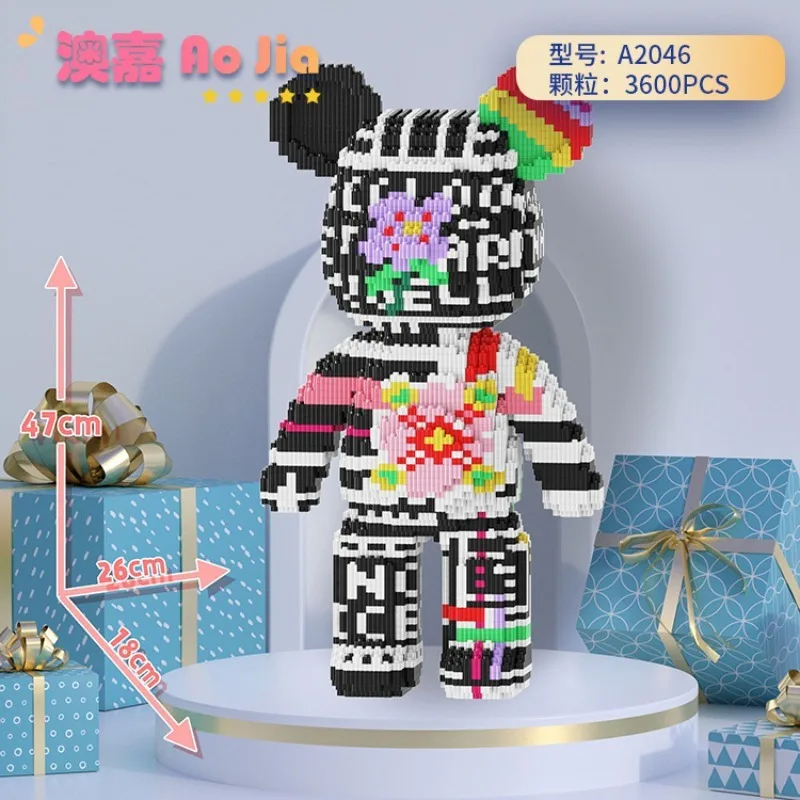 DIY zabawki dla dzieci Cartoon Mini miłość przemoc niedźwiedź Bearbrick Model ze światłem klocki do budowy mikro cegły świąteczny prezent urodzinowy