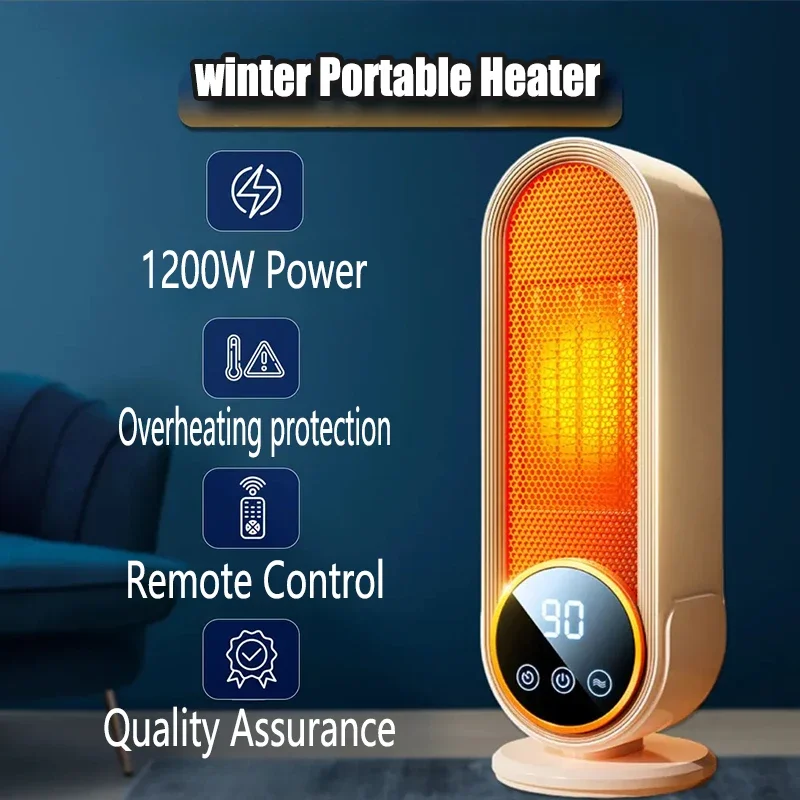 

1200W Portable Winter Heater Touch Screen Electric Heater Home Hand Warmer with Remote Control and Timer Office Desktop Heater