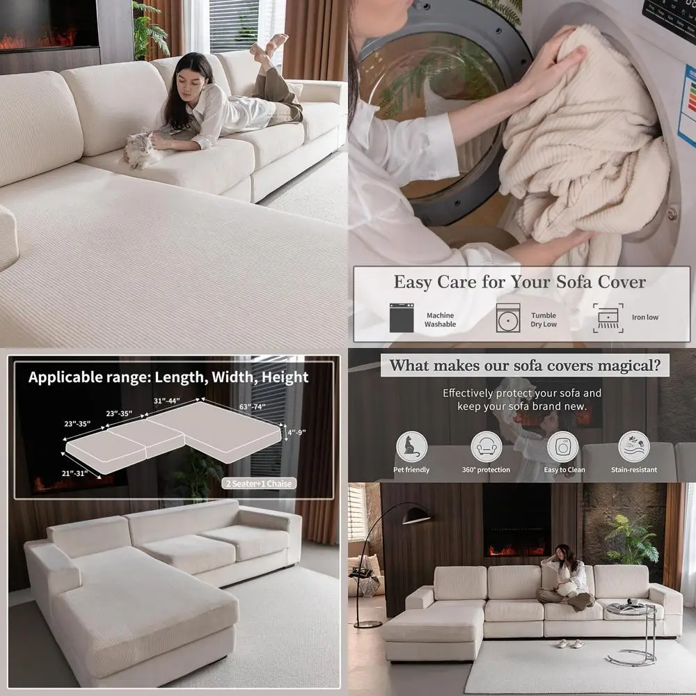 

Durable Stretch Sofa Covers - Washable, Soft Couch Cushion Protectors with Anti-Slip Furniture Guard