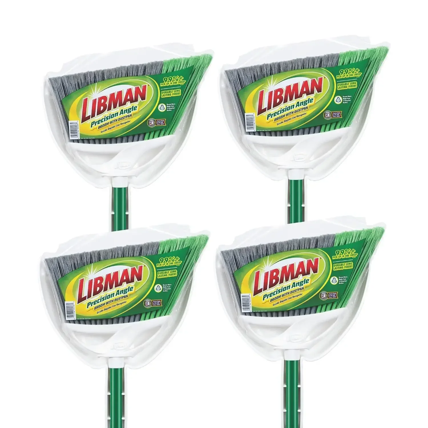 

Green White 11 Inch Wide Precision Angle Brooms Steel Handle Dust Pans Pack Of 4
