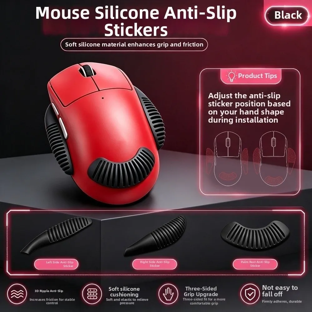 3pcs/Set Silicone Mouse Grip Tape 3D Wave Texture Self Adhesive Mouse Grip Stickers Anti Slip for Logitech and Razer