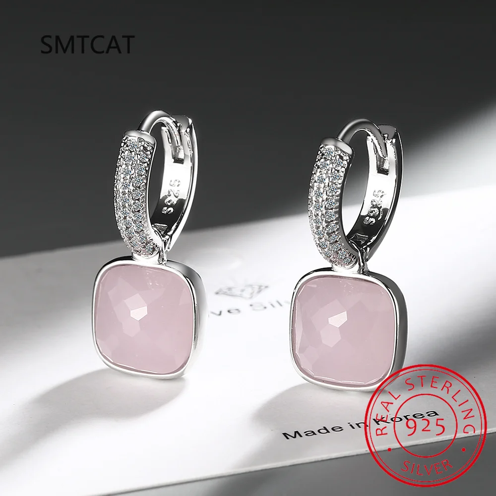 925 Sterling Silver Multicolor Square Earrings AAAAA Zircon Circle Earrings Cute Girls Fashion Exquisite Jewelry Wholesale