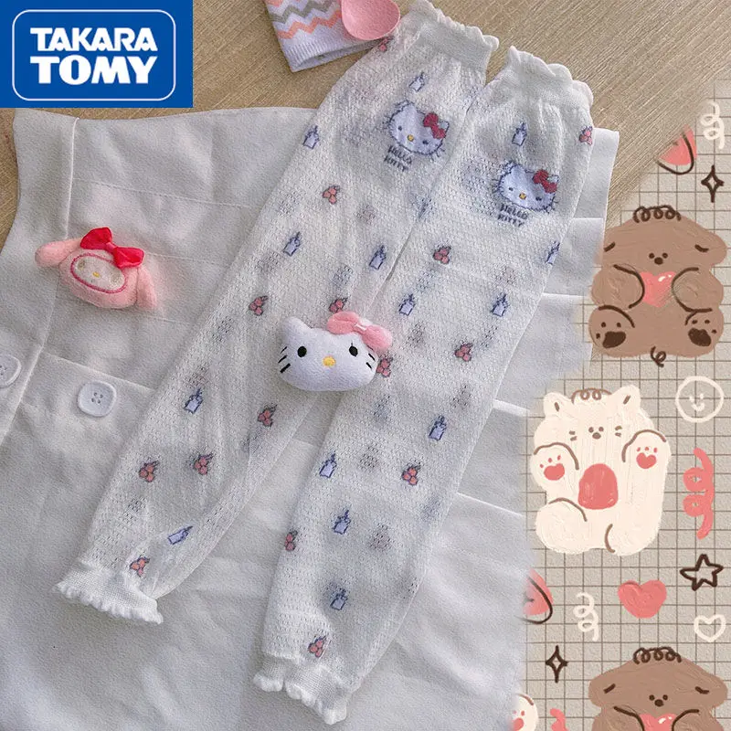 TAKARA TOMY Summer Thin Hello Kitty Sunscreen Lace Breathable Student Sleeves Girls Ice Sleeves Outdoor Sunscreen Arm Sleeves