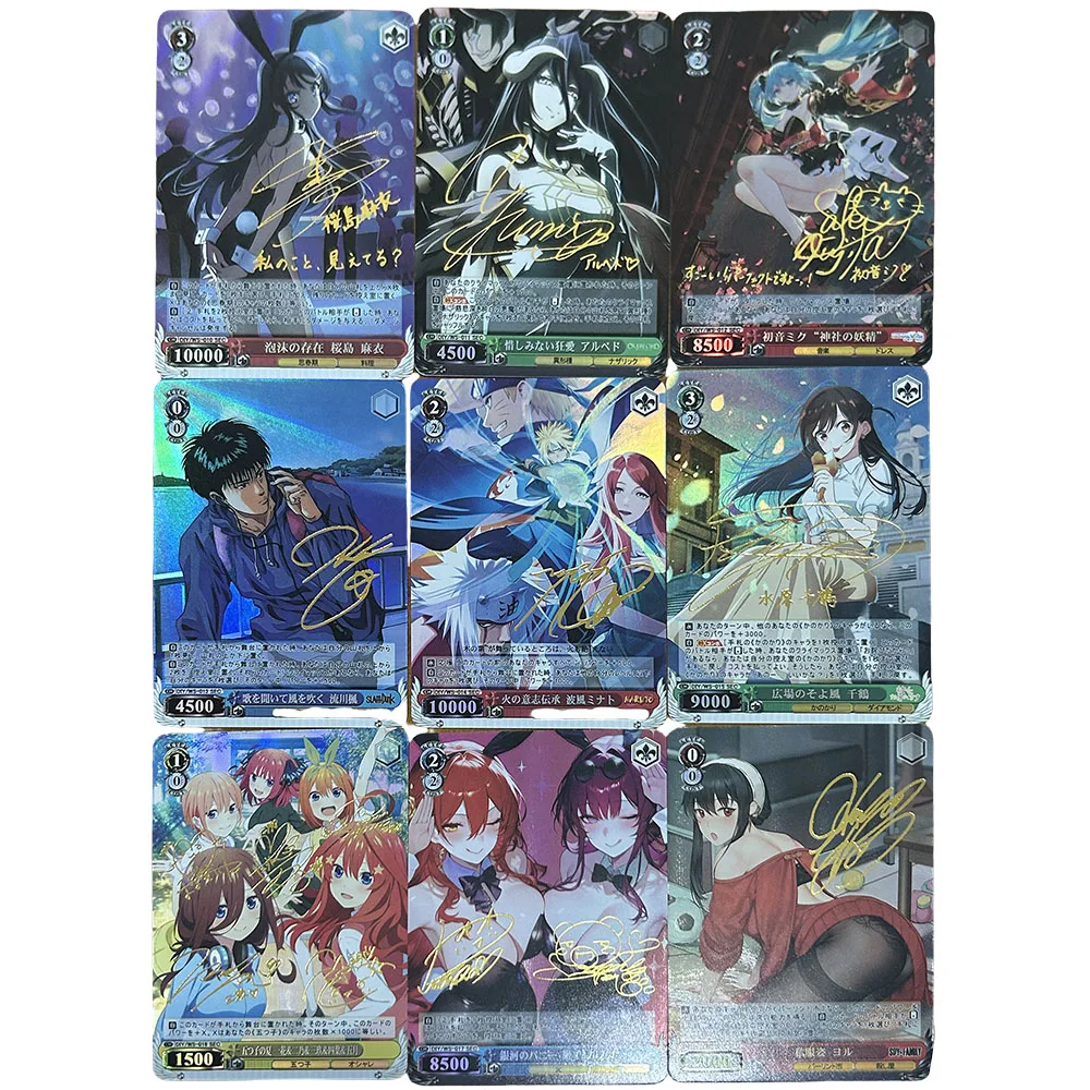 9 sztuk/zestaw Anime Weiss Schwarz DIY ACG chłopiec gry zabawki prezenty urodzinowe karty kolekcjonerskie Ayanami Rei Sakurajima Mai Miku Makima