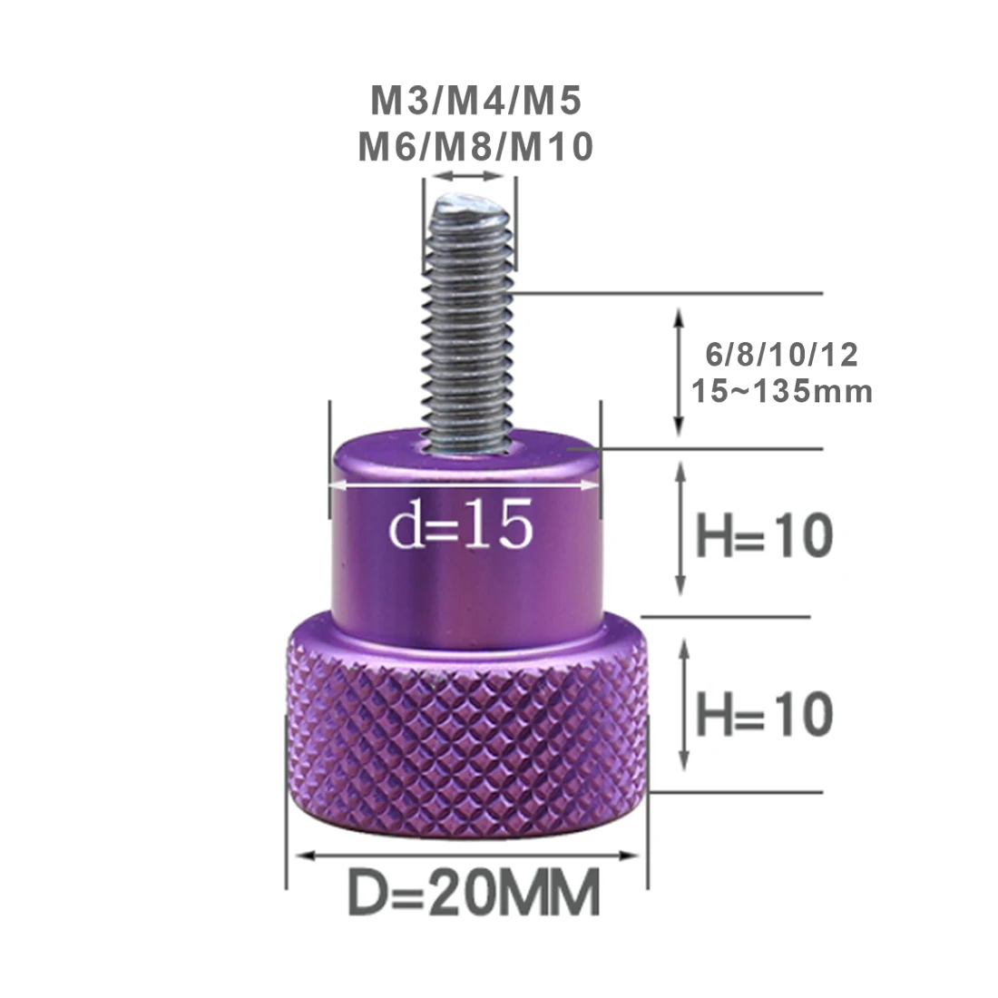 1 Pcs Aluminum Step Head Thumb Screw M6 M8 Colourful Staniless Steel Thread Hand Tighten Screws D20xH20 Variou Colors L:10~135mm