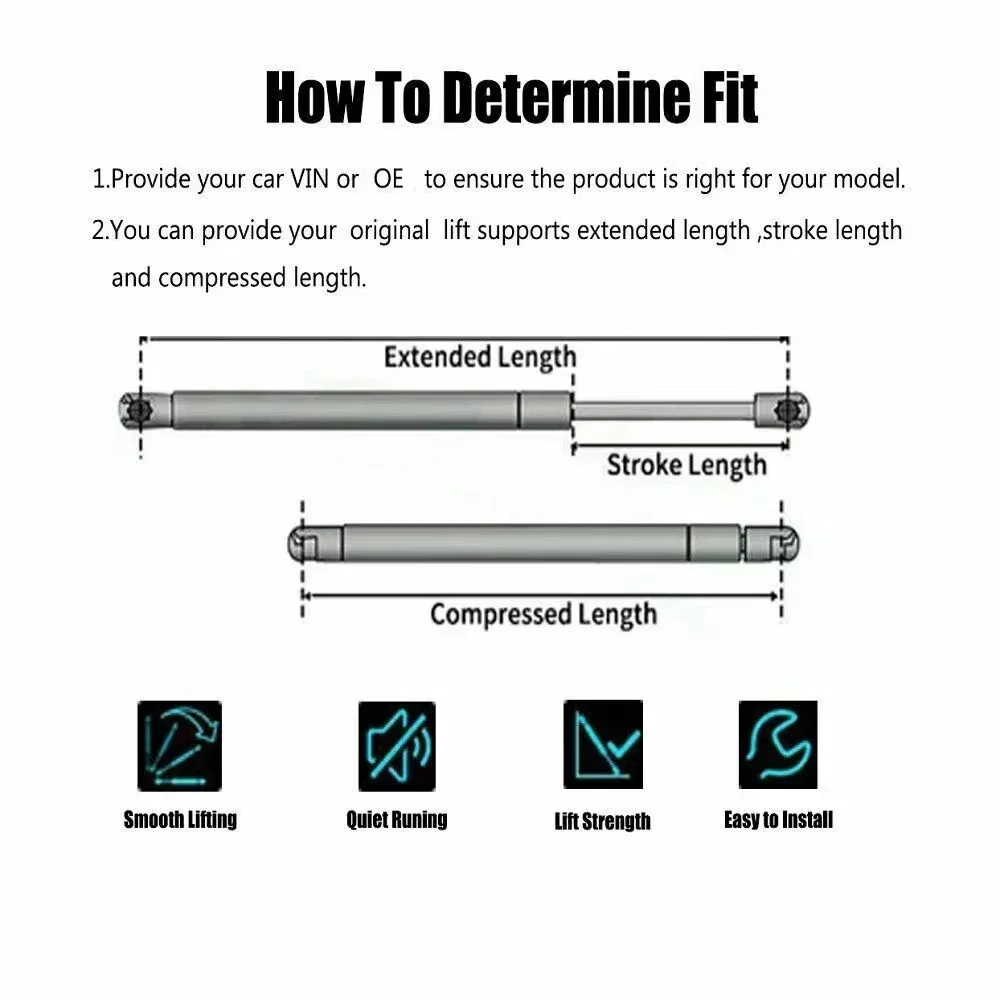 QTY(2) Front Hood Lift Support Gas Struts Shocks For 2007 2008 2009 2010 Toyota FJ Cruiser 534400W120 Extended Length:431mm