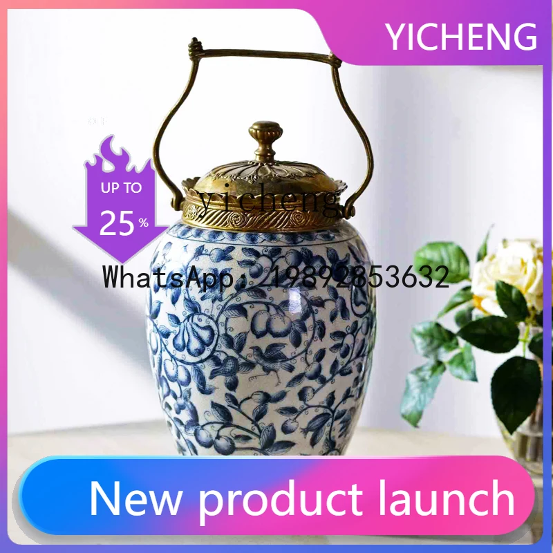 X7 villa pure copper storage tank ceramic inlaid copper home ornament