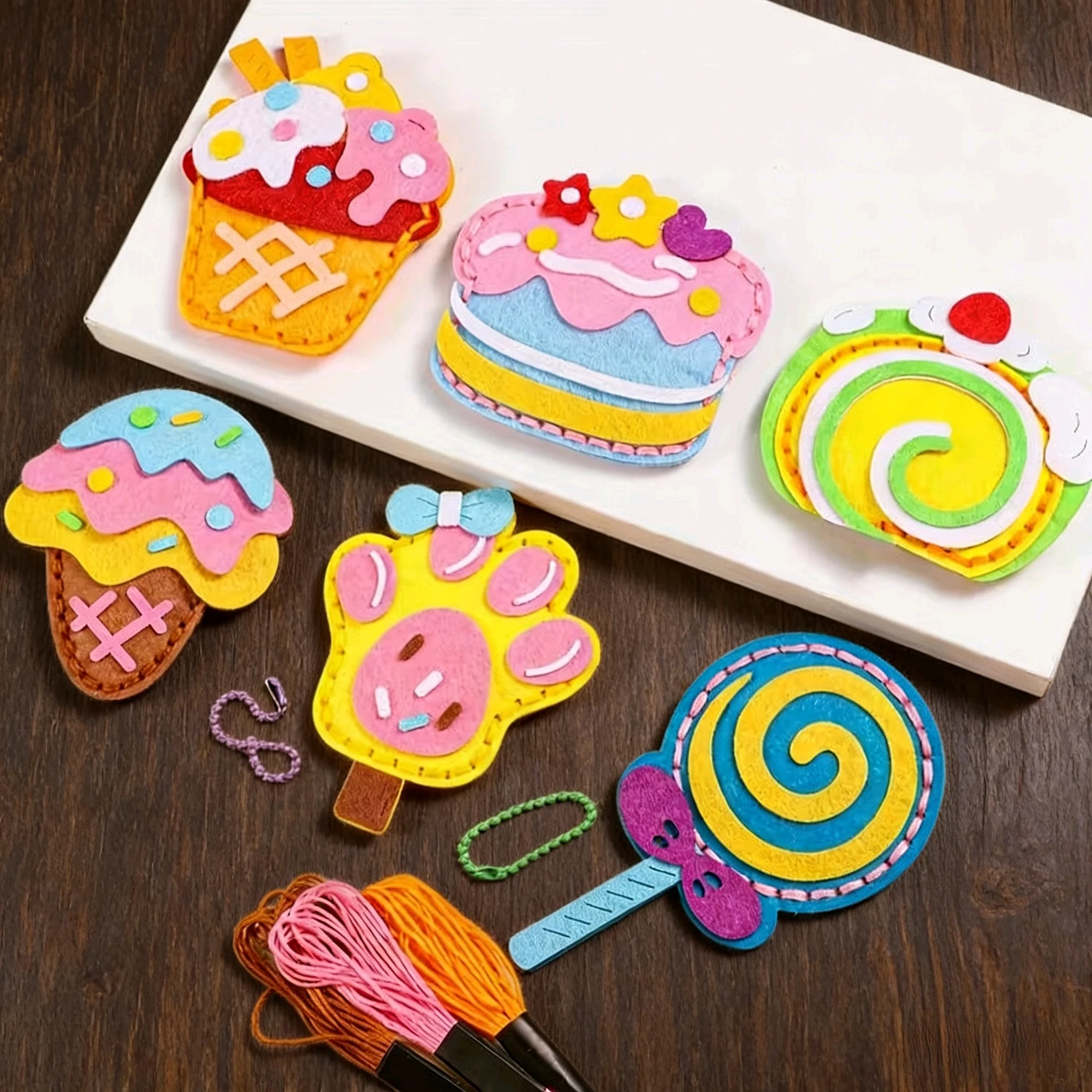 Cute Dessert Cake DIY Sewing Kit - 6-PieceWallet Charm Craft Set, Creative Handmade BirthdayGift for Girls and Best Friends Fun