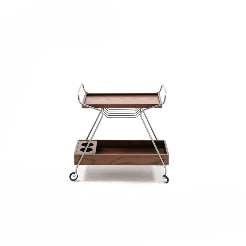 French retro solid wood trolley, black walnut color, movable side dining car
