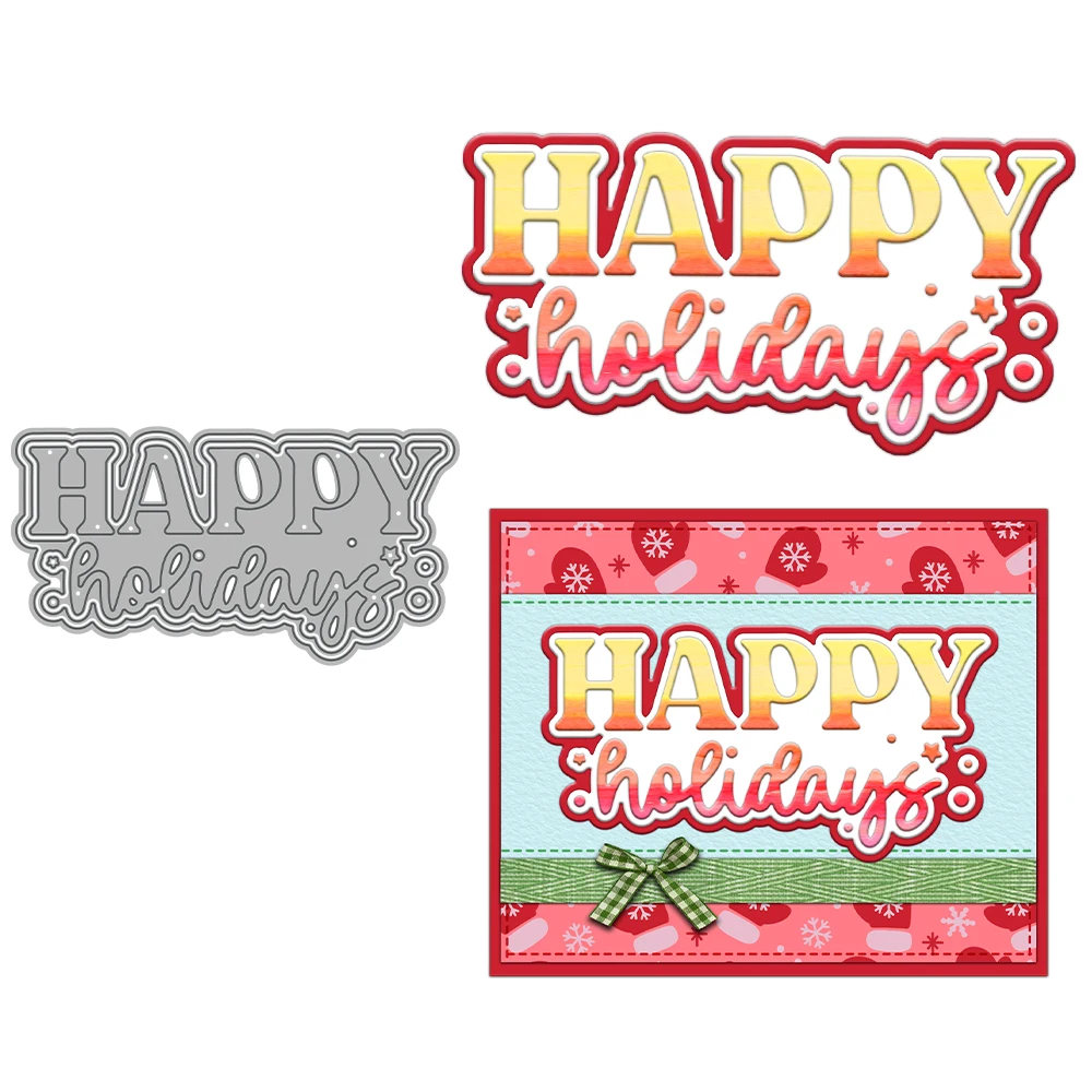 MangoCraft Happy Holidays Mini Cutting Dies DIY Scrapbooking Supplies Metal Dies Knife Mold For Card Making Albums Decor