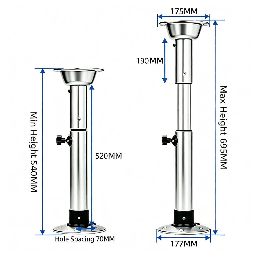 Adjustable Height Table Leg Aluminum Removable Telescopic Table Pedestal for Yacht RV Boat Marine Table Hardware Accessory