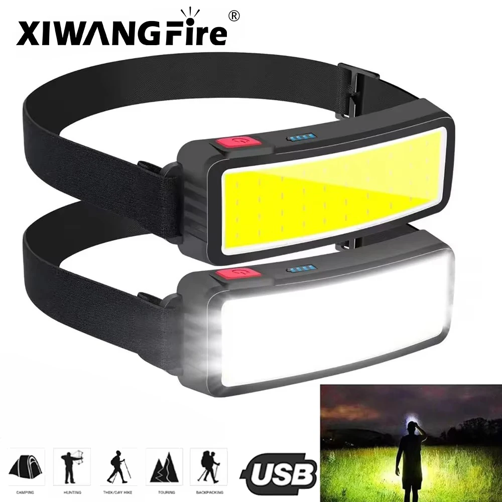 

COB 180° Floodlight LED Headlamp FlashlightFlashlight 3 Modes Built-in USB Rechargeable Battery Head Lamp Hiking Camping Lamp